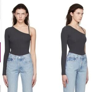 Agolde Mika One Sleeve Bodysuit In Fossil Gray Organic Cotton NWT Size L